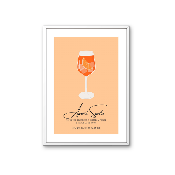 Aperol Spritz Poster – Cocktail Rezept Print auf 350 g/m² Bilderdruckpapier – Umweltfreundlicher Druck, Hochwertiger Holzrahmen – Moderne Bar- und Küchen-Deko, Geschenk für Aperol-Liebhaber