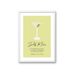 Dirty Martini Poster – Cocktail Rezept Print auf 350 g/m² Bilderdruckpapier – Umweltfreundlicher Druck, Hochwertiger Holzrahmen – Moderne Bar- und Küchen-Deko, Geschenk für Martini-Liebhaber