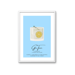 Gin Tonic Poster – Cocktail Rezept Print auf 350 g/m² Bilderdruckpapier – Umweltfreundlicher Druck, Hochwertiger Holzrahmen – Moderne Bar- und Küchen-Deko, Geschenk für Gin-Liebhaber