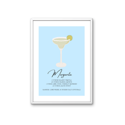 Margarita Poster – Cocktail Rezept Print auf 350 g/m² Bilderdruckpapier – Umweltfreundlicher Druck, Hochwertiger Holzrahmen – Moderne Bar- und Küchen-Deko, Geschenk für Margarita-Liebhaber