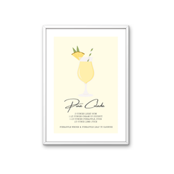 Pina Colada Poster – Cocktail Rezept Print auf 350 g/m² Bilderdruckpapier – Umweltfreundlicher Druck, Hochwertiger Holzrahmen – Moderne Bar- und Küchen-Deko, Geschenk für Pina Colada-Fans